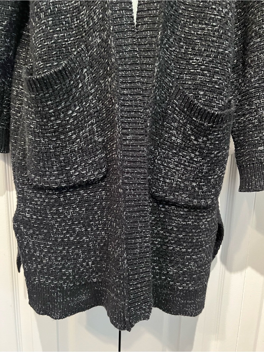 Roots Snowy Fox Black/White Flecks Open Front Cotton Blend Cardigan Size M - Picture 4 of 12
